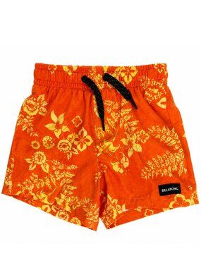 Billabong Kids XS 4/5 Orange Floral Lined Swim Trunks Board Shorts Beachwear